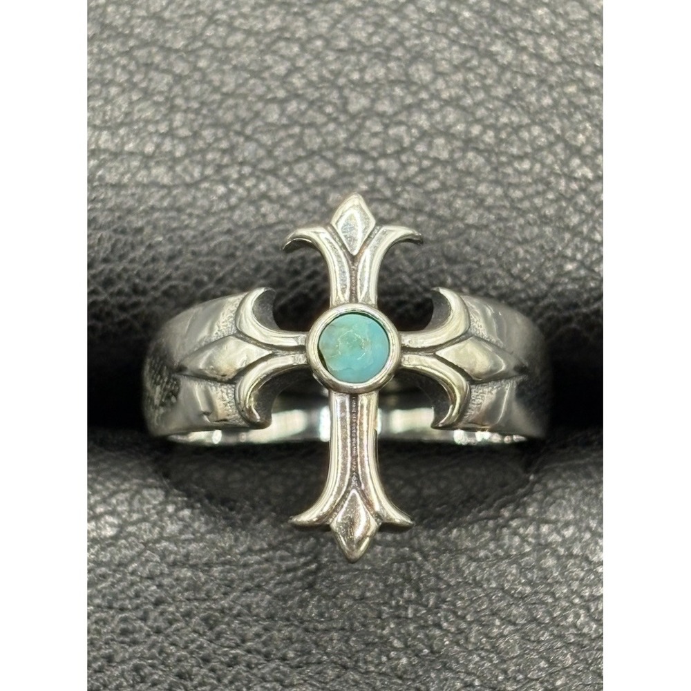 New Condition Sterling Silver Turquoise Cross Fleury Ring Size 7 E6